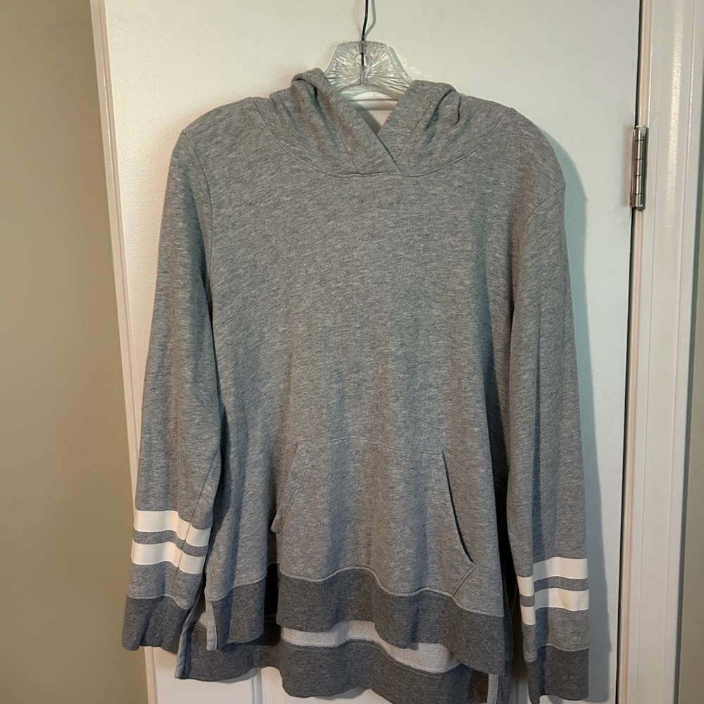 Old Navy Gray and White Hooded Sweater with Sporty Stripes